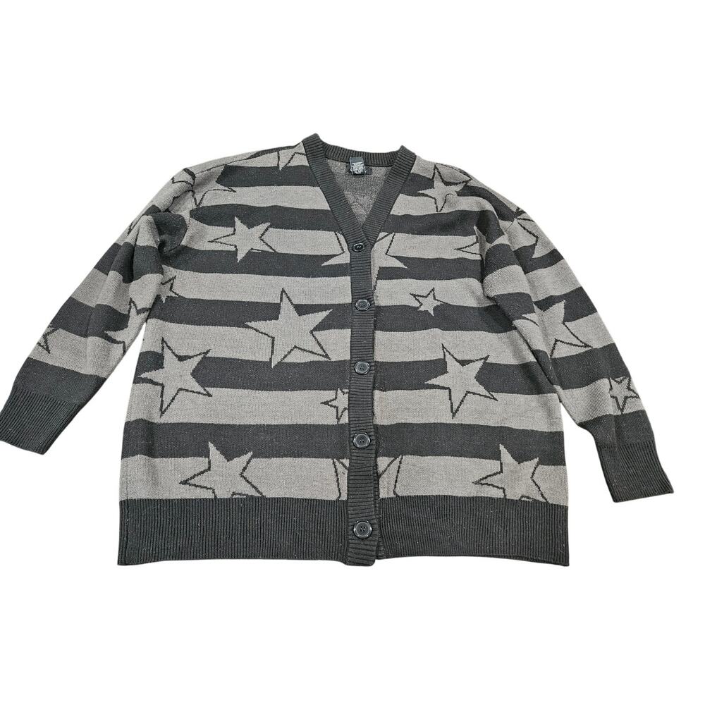 Social Collision Celestial Star Stripe Button Front Cardigan Grunge Y2K M